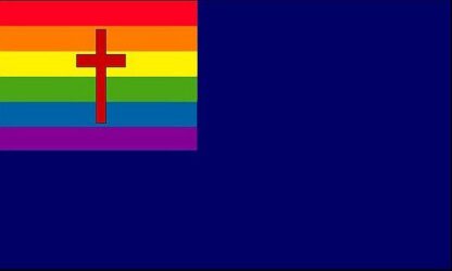 Rainbow Cross Blue Flag