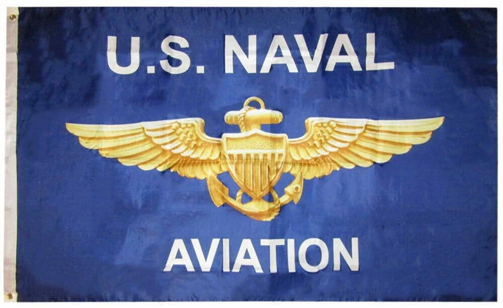U.S. Naval Aviation flag featuring a golden eagle emblem on a blue background, representing the United States Navy's aviation branch. Perfect for military, navy, and aviation enthusiasts.