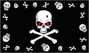 Red Eyes Skull Border Pirate Flag