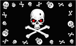 Red Eyes Skull Border Pirate Flag