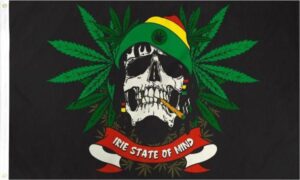 Rasta Reggae Marijuana Skull Flag ("Irie State Of Mind")