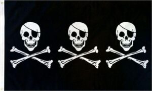 Three Skulls With Patch Pirate Flag