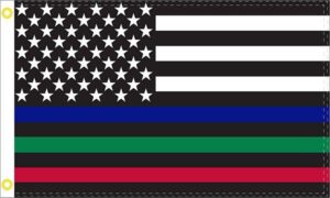 Thin Blue Line Green Red USA Flag Enforcement Officers, Firefighters and Military/Federal Agents