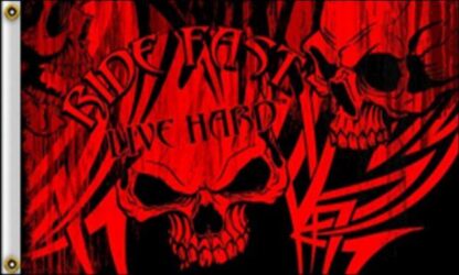 Ride Fast Live Hard Red Skulls Flag