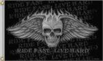 Ride Fast Live Hard Skull & Wings Flag 3x5 FT