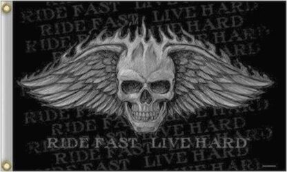 Ride Fast Live Hard Skull & Wings Flag