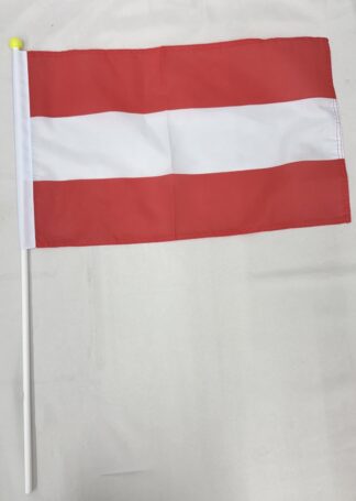 Austria handheld flag with pole, 12x18 inches, featuring the national colors of red and white, ideal for events, celebrations, and patriotic displays.