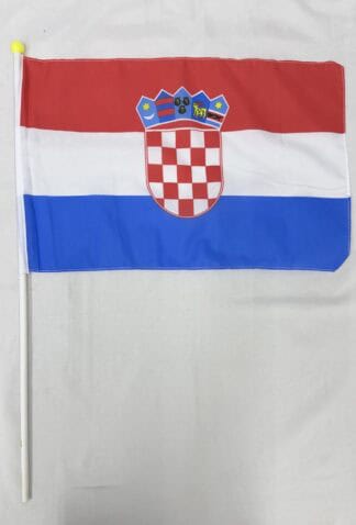 Croatia national flag with coat of arms, handheld design, 12-pack for events and celebrations. Perfect for showing Croatian pride at sports, cultural festivals, and national holidays.