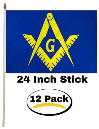 Masonic Yellow Handheld 12×18 In Flag 24 In Stick