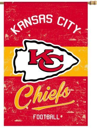 Kansas City Chiefs Vintage Double-Sided Linen House Banner Flag 28x44 In