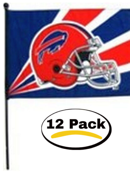 Buffalo Bills Red Helmet Stripes Handheld 12x18 In Flag With Pole 12 Pack