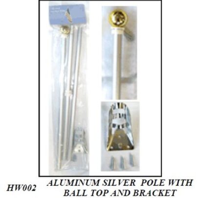 Aluminum Flagpole Silver & Mounting Bracket Gold Ball Top 6ft