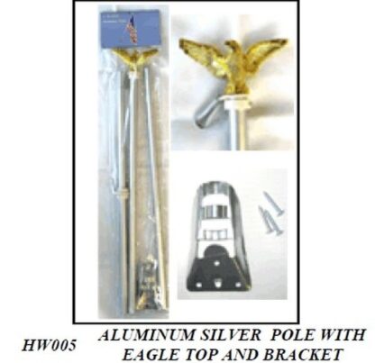 Aluminum Flagpole Silver & Mounting Bracket Eagle Top 6ft