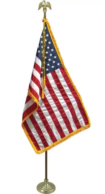 USA Flag Embroidered SolarMax Gold Fringe Pole Hem