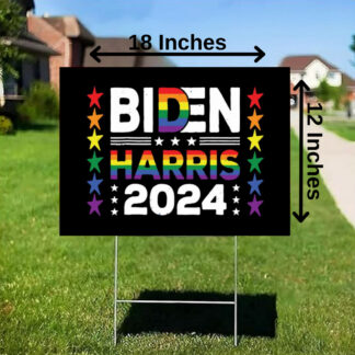 Biden Harris 2024 Rainbow Yard Sign 12X18 In