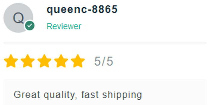 5 Star Review: Great quality. Fast shipping.